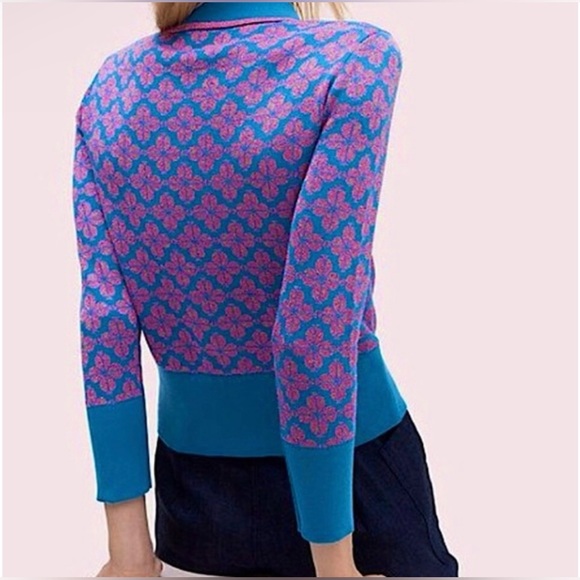 Kate Spade Women’s Flower Polo Sweater size Medium Pink & Blue✨ - Picture 11 of 12